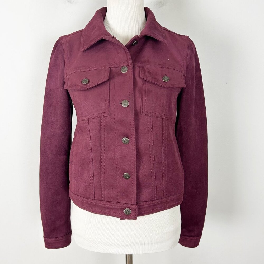 Loft Deep Red Faux Suede Button Up Jacket Classic‎ Size XS Women's